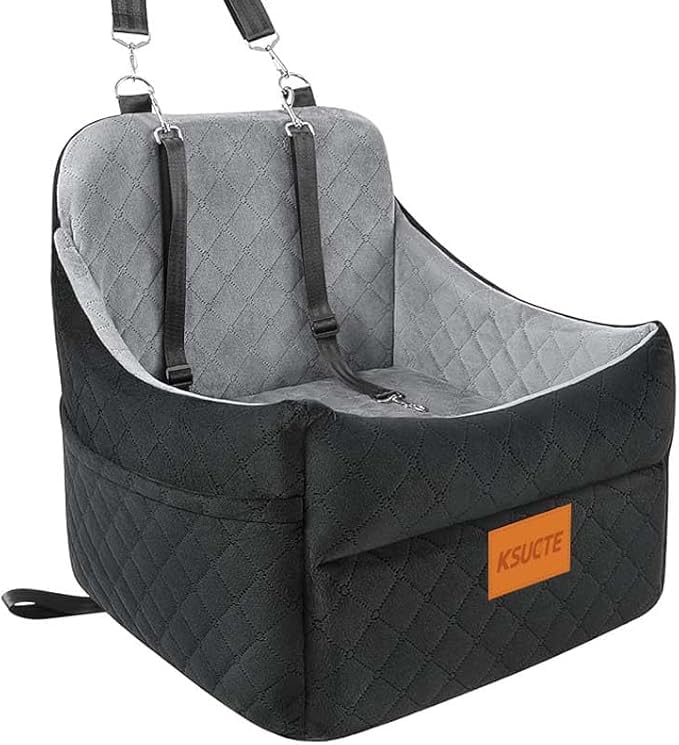 Dog Booster Car Seat for Small Dogs up to 30 lbs – Elevated Pet Travel Seat, Safety Belt, Storage & Tether, for Front & Back Seats, Detachable & Washable