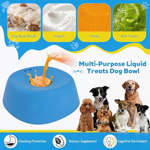 Slow Feeder Dog Bowl for Liquid Treats Anti-Slip Bone Broth Lick Bowl Rolling Ball Lick Toy for Dogs