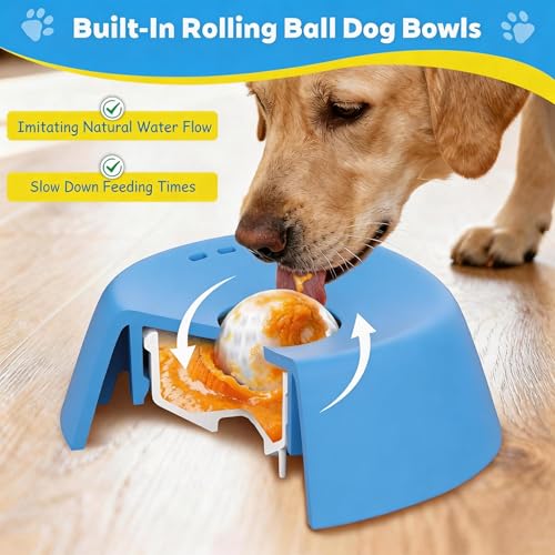 Slow Feeder Dog Bowl for Liquid Treats Anti-Slip Bone Broth Lick Bowl Rolling Ball Lick Toy for Dogs