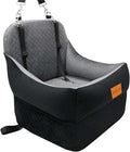 Dog Booster Car Seat for Small/Medium Dogs up to 35 lbs, 7” Elevated Pet Car Seat with Memory Foam, Ultra Soft Fabric, Washable Cover, Safety Leash, Travel Bed for Cars (Black/Grey, 53CM)